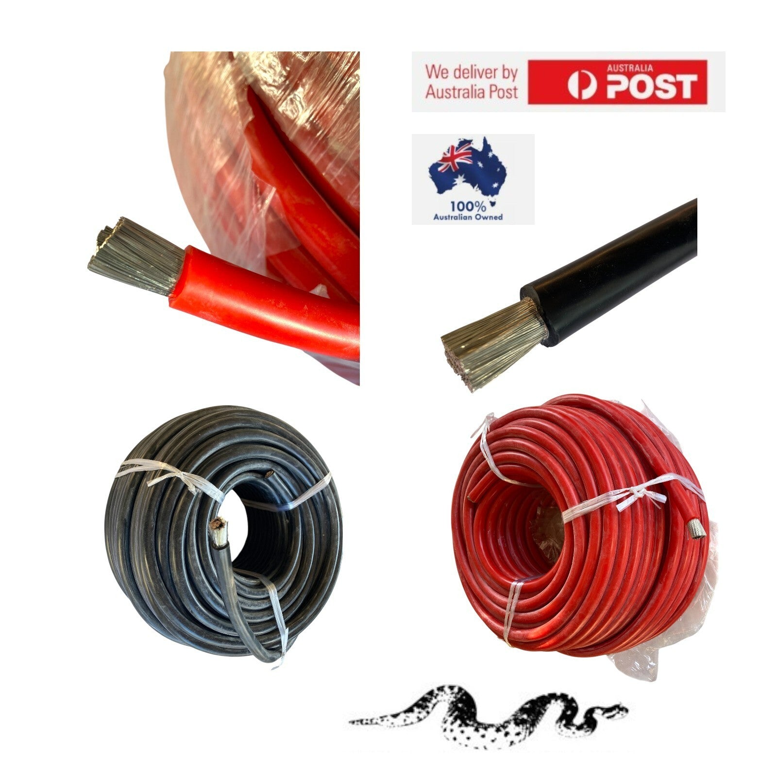 1m SILICONE DUAL BATTERY & ANDERSON PLUG WIRE - 1B&S/ 1AWG Cable- Black 42mm2